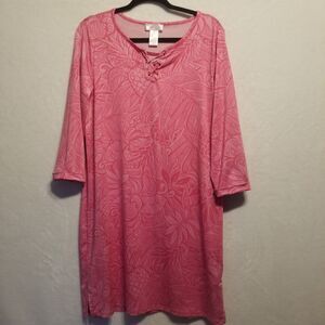 Stella Parker M Dress Pink Tropical Print Lightweight Shift Loungewear Resort